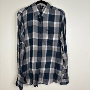Volcom Men's Plaid Cotton Button-Up Shirt - Blue and Gray Size Large